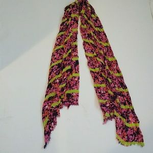 J Crew Floral neon stripe cotton gauzy scarf